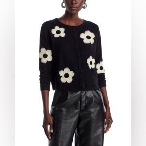 Aaeda Black Daisy Floral Knit Cardigan - Size Small - Y2K Cottagecore